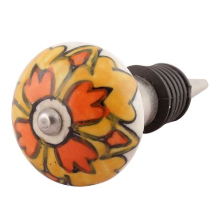 Mustard Ceramic Flower Wine Stopper